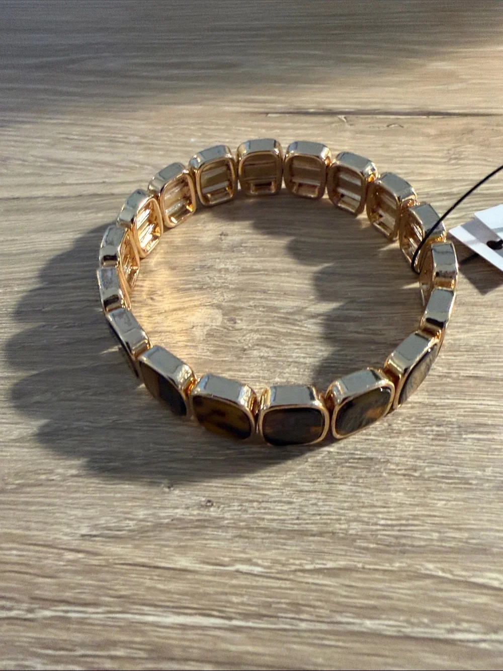 Chico's Gold-Tone Stretch Bracelet with Amber Tortoiseshell Panels